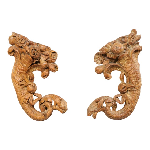 Antique French Cornucopia Wall Plaques - A Pair For Sale