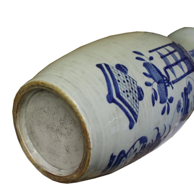 Sky Blue Chinese Handmade Light Pale Blue Porcelain Flower Graphic Vase For Sale - Image 8 of 9