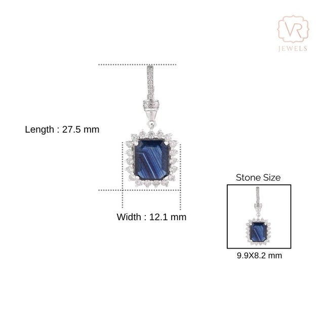 Art Deco 3.32ct Emerald-Cut Blue Sapphire Diamond Halo Pendant in 14k Gold For Sale - Image 9 of 13