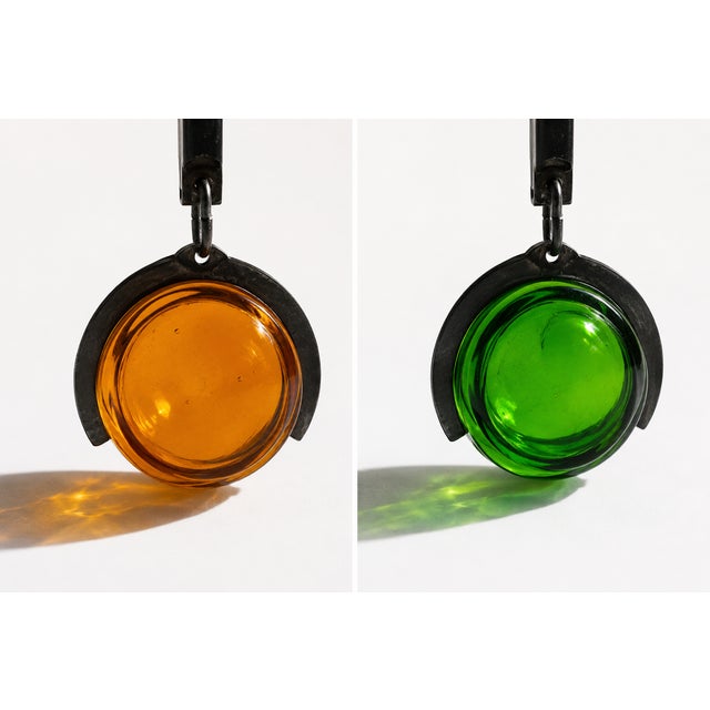 Black Wrought Iron 4-Arm Candle Chandelier with Green and Amber Glass Pendants by Gunnar Ander for Ystad-Metall, Sweden, 1960s For Sale - Image 8 of 10