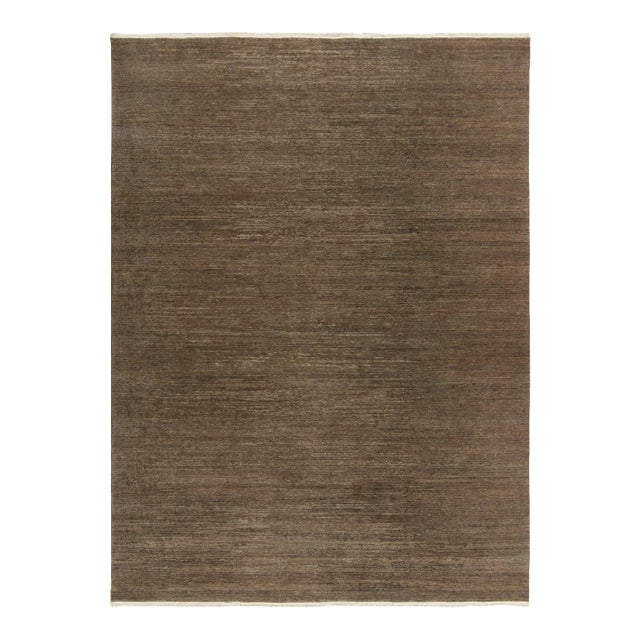 Rug & Kilim’s Contemporary Textural Rug in Brown, Simple Solid Striae For Sale