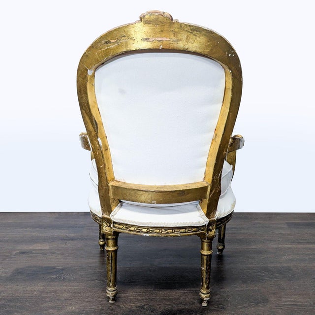 Vintage White Upholstered Lounge Chair With Ornate Gold Wooden Frame For Sale In San Francisco - Image 6 of 16