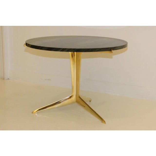 Modernist Italian solid brass with rare marble top tripod side table, number 5 of a limited edition of 6.