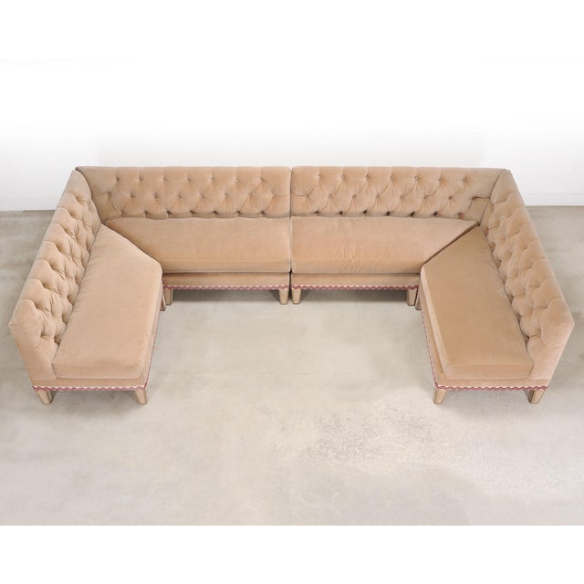 Bespoke Tufted Velvet 4-Piece Banquette Sectional Sofa 12 Ft For Sale - Image 4 of 18