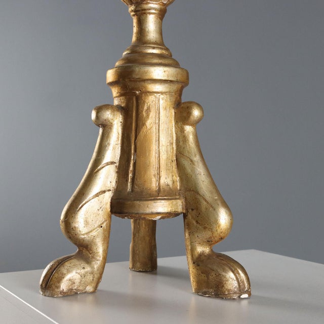 Carved and Gilded Wooden Torch Holders, Set of 2 For Sale - Image 6 of 8