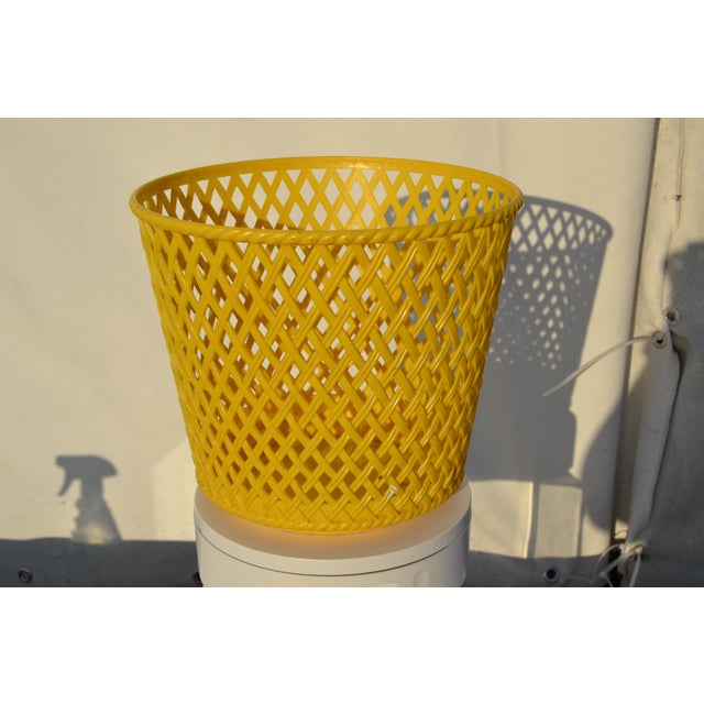 1970s Faux Basket Weave Yellow Plastic Wastebasket For Sale - Image 9 of 9
