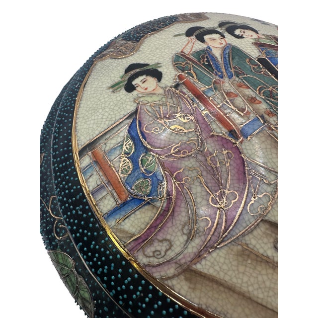 Vintage Royal Satsuma Large Round Lidded Dresser Dish For Sale - Image 9 of 12