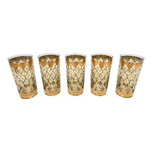 1960s Culver LTD Highball Glasses 22 K Gold Valencia Design