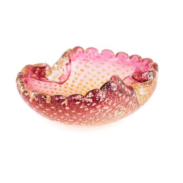 Vintage Pink and Yellow Murano Bullicante Aventurine Catchall Dish For Sale - Image 9 of 16
