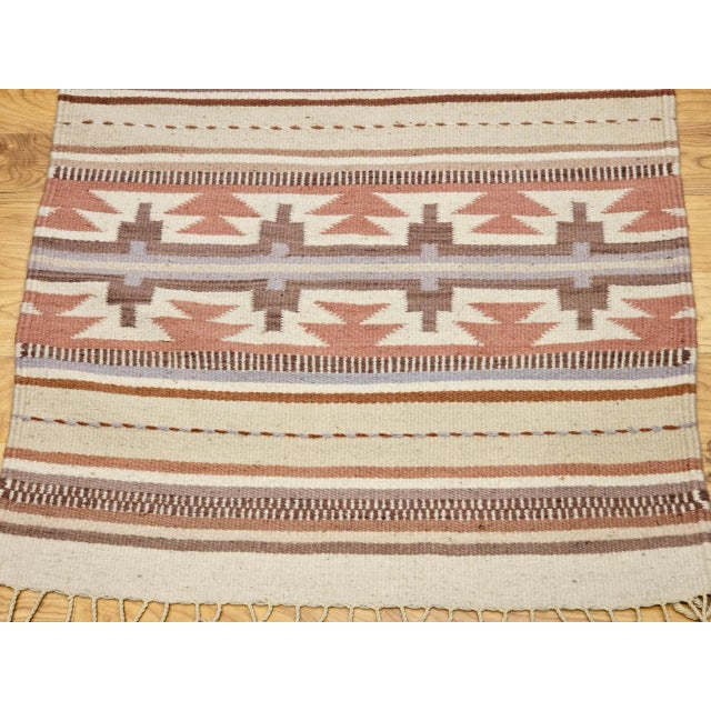Tan Vintage American Southwestern Kilim Rug, Handwoven Stripe Pattern, Earth Tones, 3’ X 5’ For Sale - Image 8 of 12