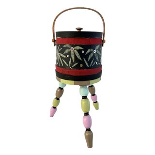 Vintage Standing Tole Painted Wood Sewing Box For Sale
