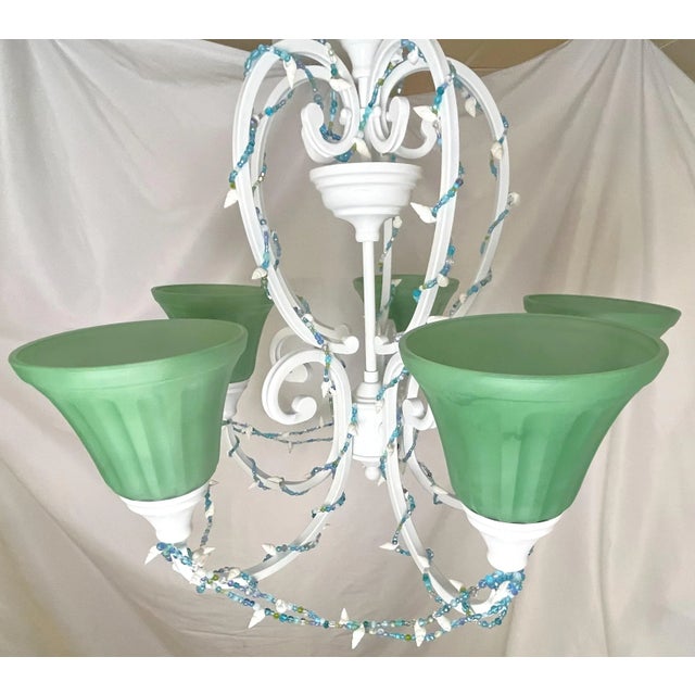 Coastal Seaglass and Seashell 5-Light Chandelier For Sale - Image 4 of 12