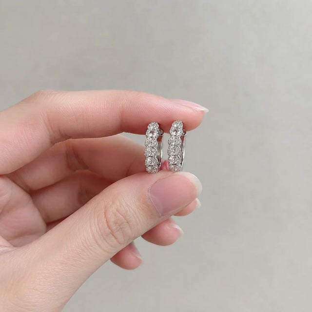 Traditional Late 20th Century 14K White Gold Diamond Hoop Earrings, Pair For Sale - Image 3 of 4