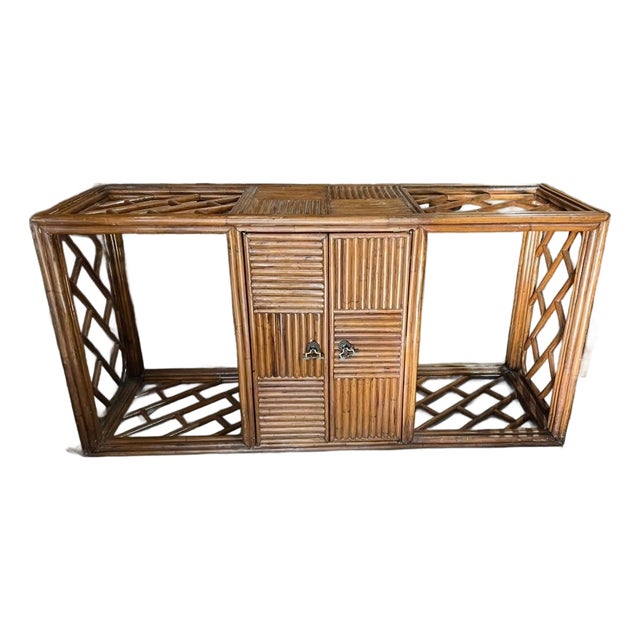 Vintage Bamboo Detailed Console Table With Storage For Sale