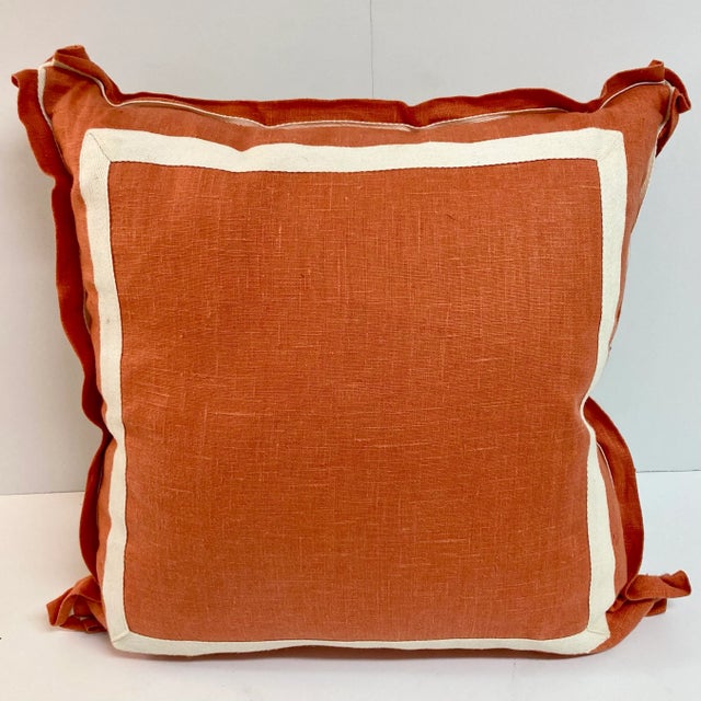 Beautiful Coral Linen toss pillow with gorgeous detailing and hand work. We have 3 other similar color pillows collect all 4.