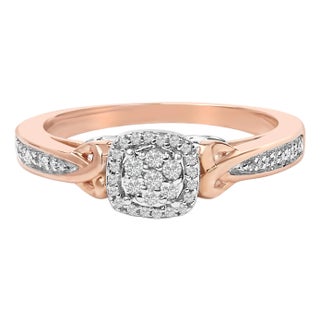 14K Rose Gold Plated Sterling Silver 1/6 Cttw Diamond Knot Cluster Ring - Size 7 For Sale