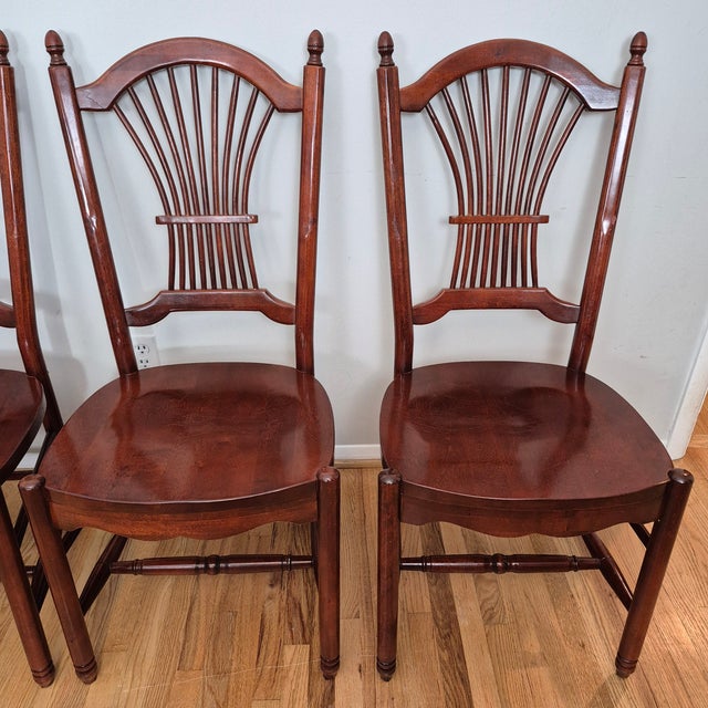 Late 20th Century Late 20th Century Vintage Farmhouse Style Solid Cherry Wheat Sheaf Back Dining Chairs - Set of 7 For Sale - Image 5 of 13