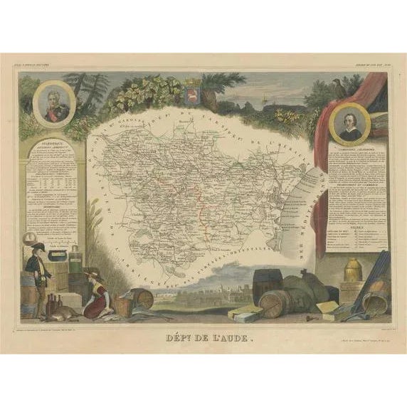 Antique Map of the Department of Aude For Sale - Image 6 of 6