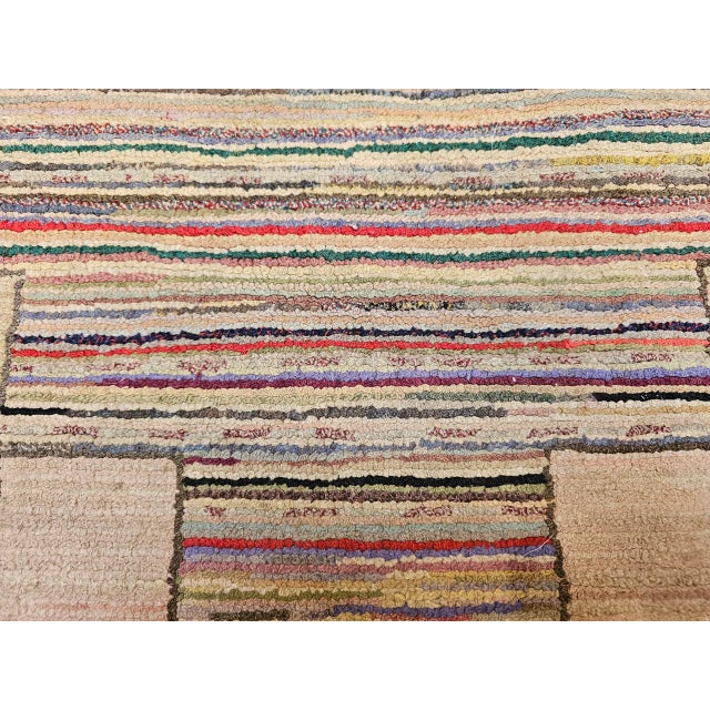 Beige Vintage American Hand Hooked Rug, Folk Art, Geometric Stripe Pattern, 2x3 For Sale - Image 8 of 11