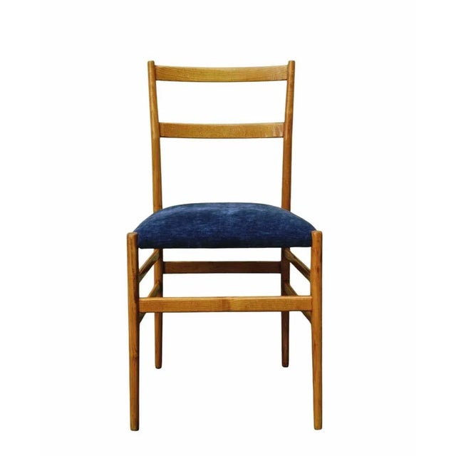 Wood Model 646 Leggera Chair in Wood and Blue Fabric by Gio Ponti, Italy, 1960s For Sale - Image 7 of 8