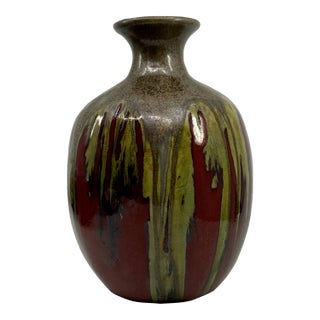 Mid Century Glasser Pottery on Deep Red Glaze Vase For Sale