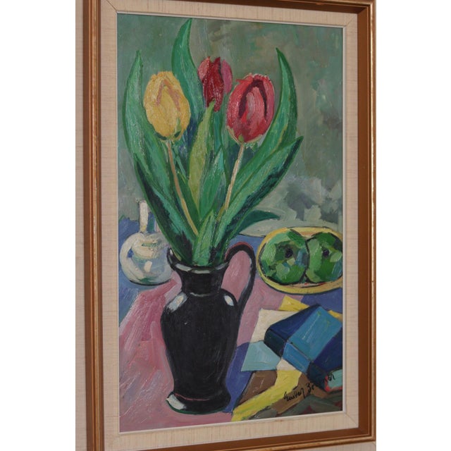 Gustaf Börtner, Tulips and Fruit, 1950s, Oil on Panel, Framed For Sale - Image 15 of 18