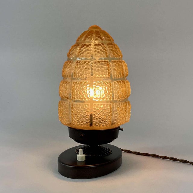 Amber Glass and Burnished Brass Table Lamp, Sweden, 1930s For Sale - Image 16 of 18