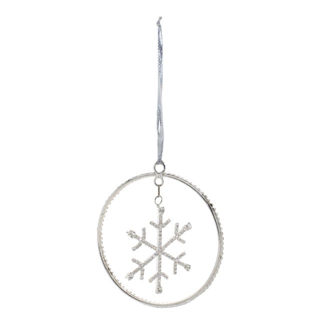 Contemporary Jeweled Metal Hanging Snowflake Ornament (Set of 12) For Sale - Image 3 of 5