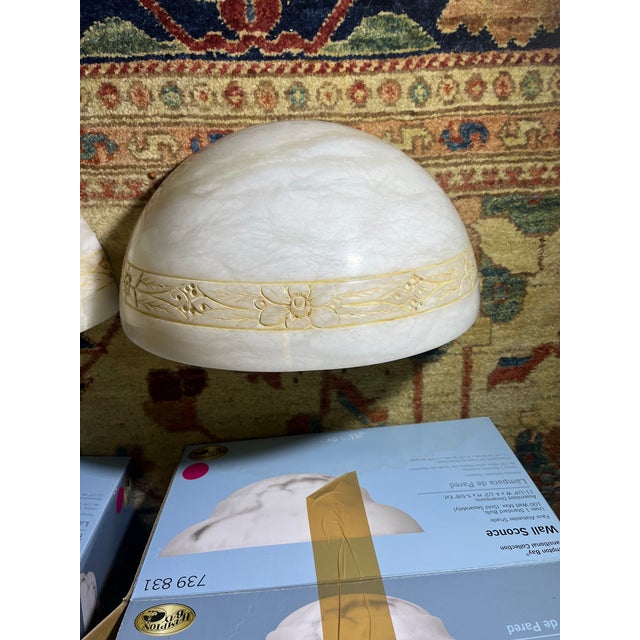 Art Deco Antique Alabaster Deco Wall Sconces - a Pair For Sale - Image 3 of 4