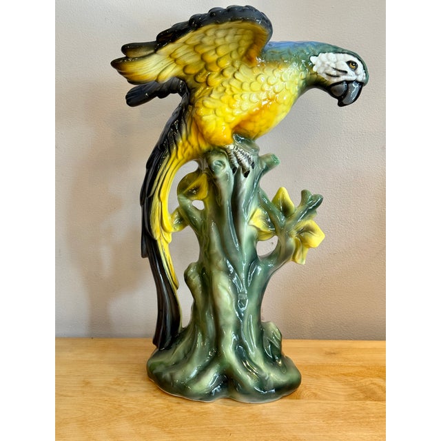 Large Hand-Painted Majolica Ceramic Macaw Sculpture For Sale - Image 4 of 11