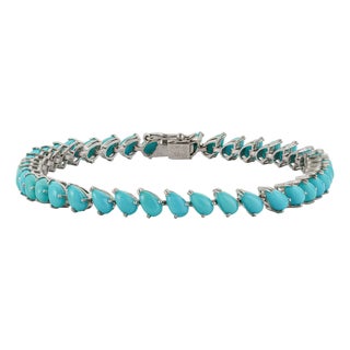 9.32ct Pear Cut Natural Turquoise Tennis Bracelet in 14k White Gold, 7 Inches For Sale