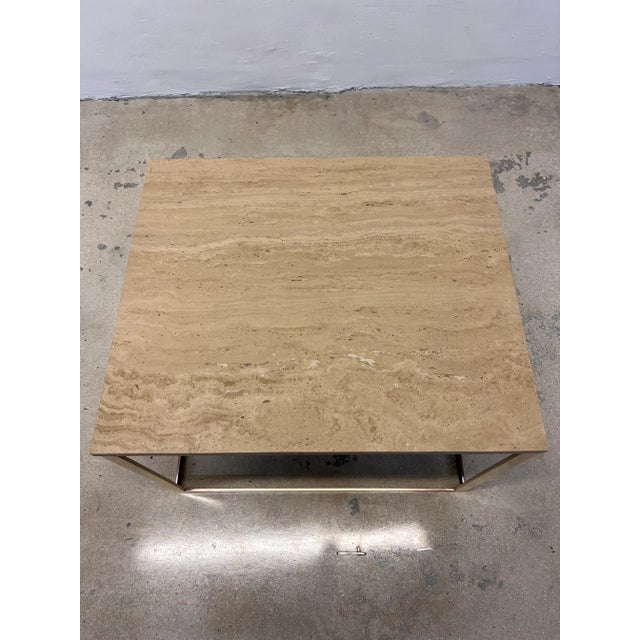 Mitchell Gold + Bob Williams Travertine and Brass / Bronze Side Table For Sale - Image 9 of 12