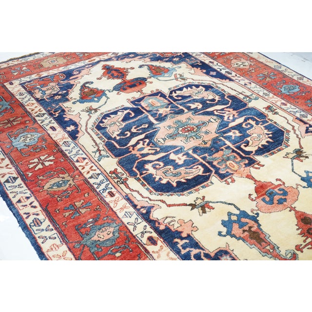 Textile Early 21st Century Orange & Blue Serapi Rug 6’10 X 10’1” For Sale - Image 7 of 9