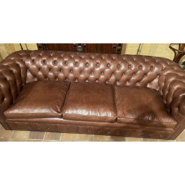 Animal Skin Vintage Chesterfield Three-Seater Sofa in Brown Leather, 2010s For Sale - Image 7 of 16