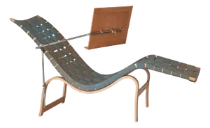 Early No. 36 Chaise Longue in Blue Webbing and Beech attributed to Bruno Mathsson, 1939