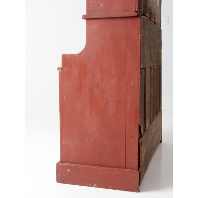 Antique Red Step Back Cupboard Cabinet For Sale - Image 14 of 18