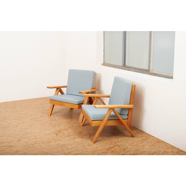 Armchairs with Wooden Frame and Seat and Back in Fabric, Set of 2 For Sale - Image 10 of 12