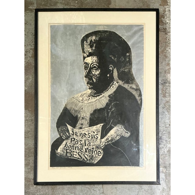 1950s Vintage Queen Victoria Abstract the Empress” Figurative Woodcut Print For Sale - Image 5 of 12