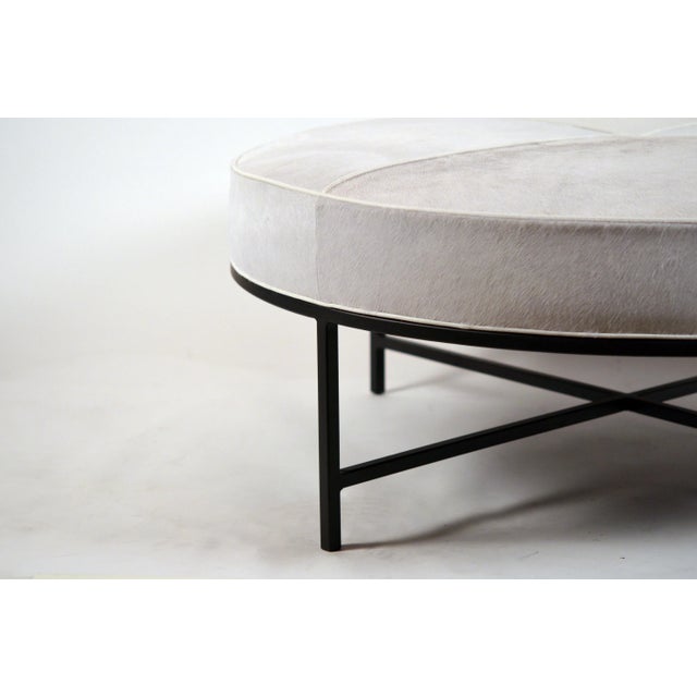 Metal White Hide and Matte Black 'Tambour' Round Ottoman by Design Frères For Sale - Image 7 of 11