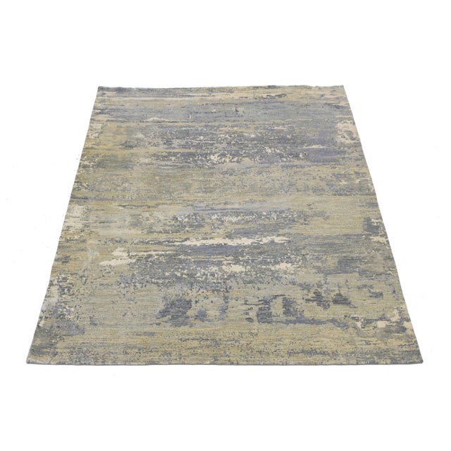 Contemporary Handmade Wool and Silk Rug in Beige With Abstract Design For Sale In New York - Image 6 of 10