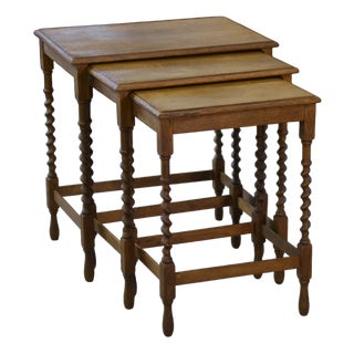 Rustic Oak Nesting Tables, 1950s, Set of 3 For Sale