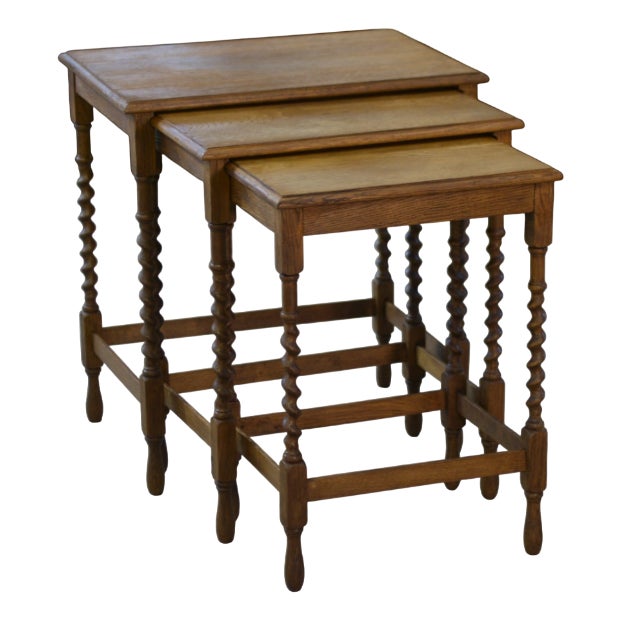 Rustic Oak Nesting Tables, 1950s, Set of 3 For Sale