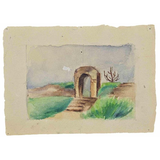 Landscape with an Arch is an original artwork realized in the middle 20th Century. Watercolour on paper. Good conditions....
