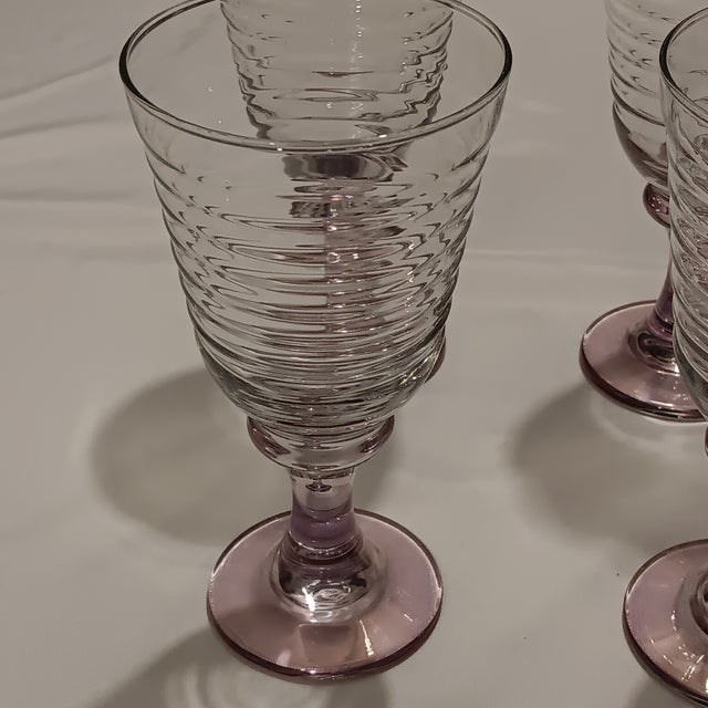 1990s 1990s Libbey Sirrus Water Goblets - Purple/Lavender Base With Clear Glass Swirl/Spiral Pattern on Top- Set of 6 For Sale - Image 5 of 7