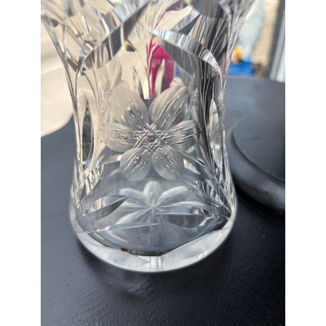 Crystal Vase with Etched Flowers and Butterflies in a Stunning Shape of and Opening Flower Blossom.