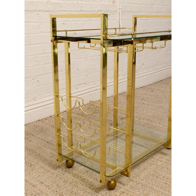 Brass Vintage Hollywood Regency Brass Bar Cart With Glass Shelves For Sale - Image 8 of 11