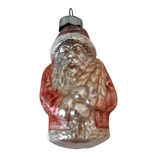 Mercury Glass Santa Christmas Ornament Old St Nick For Sale