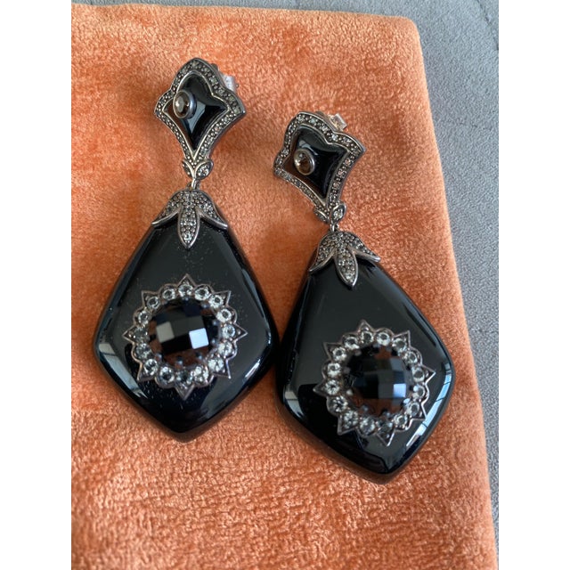 Miriam Salat 'MRM' Noir Evening Black Resin and White Topaz Drop Earrings, A Pair For Sale - Image 4 of 18