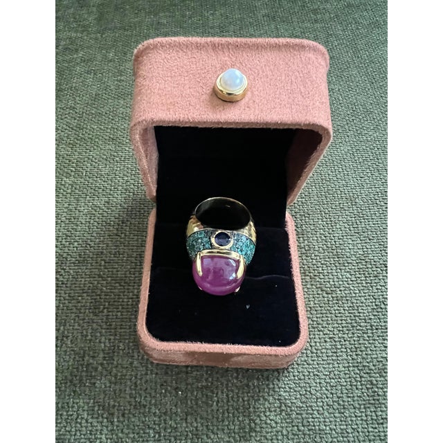 Bochic "Orient" Sapphire, Emerald & Ruby Cocktail Ring Set 18K Gold & Silver For Sale - Image 14 of 18