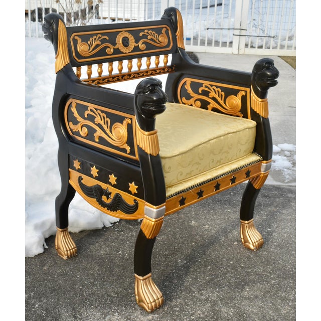 1980s Vintage Ornate Egyptian Revival Black & Gold Chair W/Lion Heads For Sale - Image 5 of 12